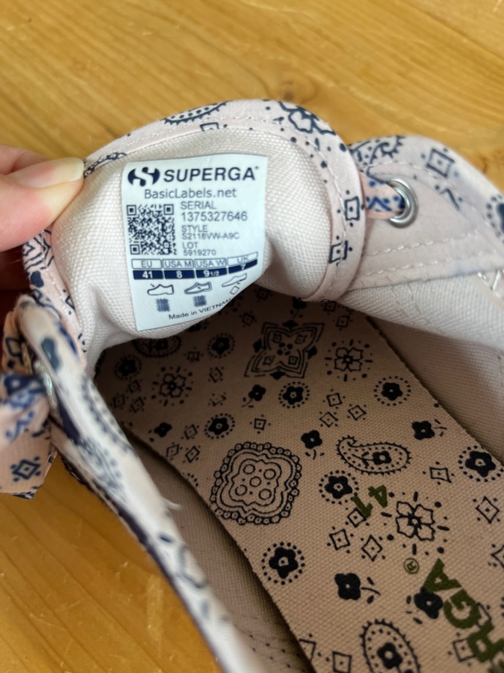 Superga Low-Top Lace Up Sneakers in Navy Blue & Olive Green Paisley Pattern - Picture 7 of 8